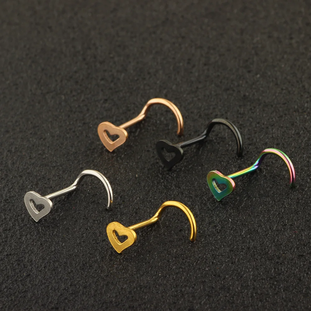 

Fashion Nose Septum Piercing Studs Set Heart Shape Stainless Steel Nose Septum Studs Body Piering Jewelry For Nose Piercing
