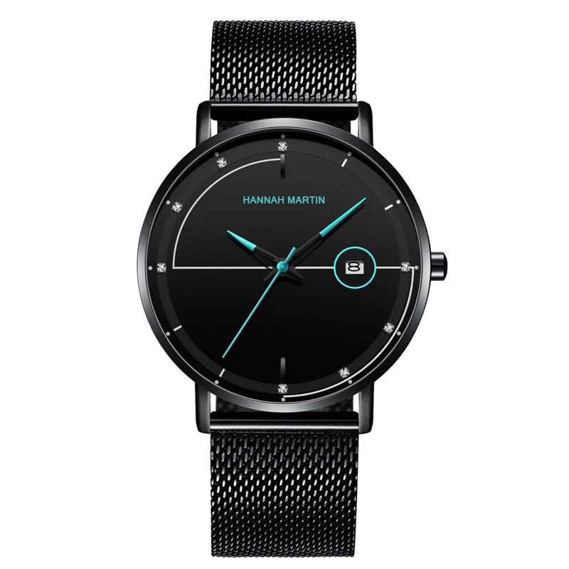 

Hannah Martin Men's Watch Japan Multifunction Calendar Quartz Stainless Steel Mesh Strap Ultra-thin Waterproof Men's Watch Gift