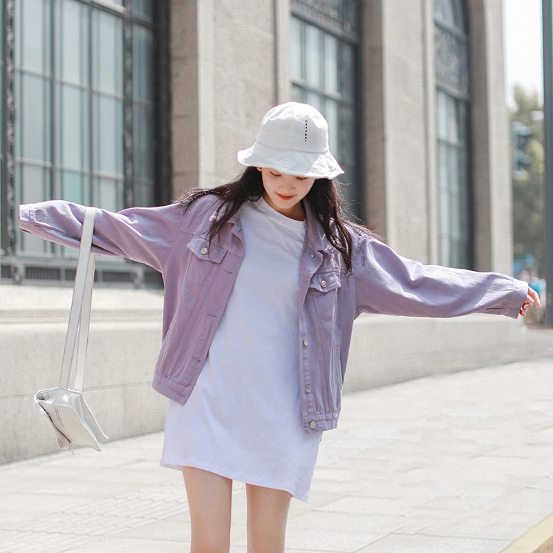 Женская Весенняя джинсовая куртка короткая однотонная повседневная Молодежная