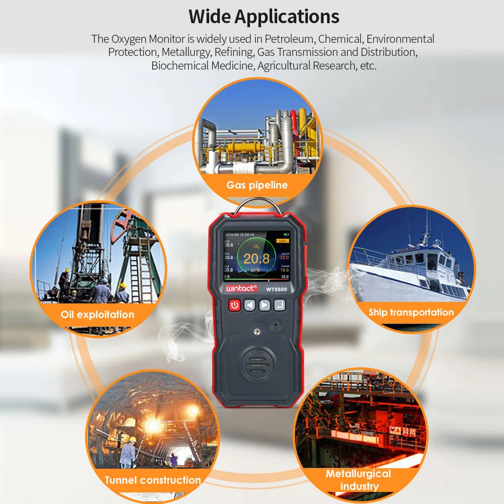 

wintact High Precision Oxygen Meter Portable Oxygen(O2) Concentration Detector with 120000 Data Logging LCD Display Sound-light