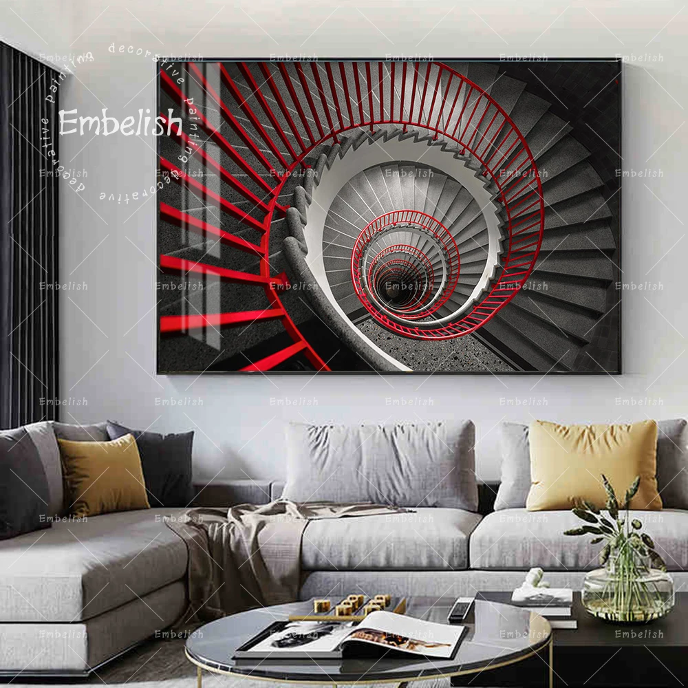 

1 шт. черно-красная винтовая лестница красивое здание настенные картины для гостиной домашний декор плакаты картины на холсте