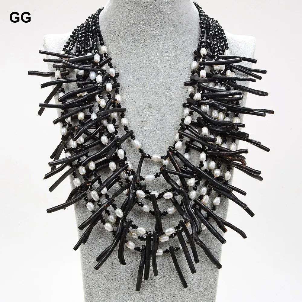 GG ювелирные изделия 18 &quot8 нитей белый жемчуг в форме риса черный коралловый