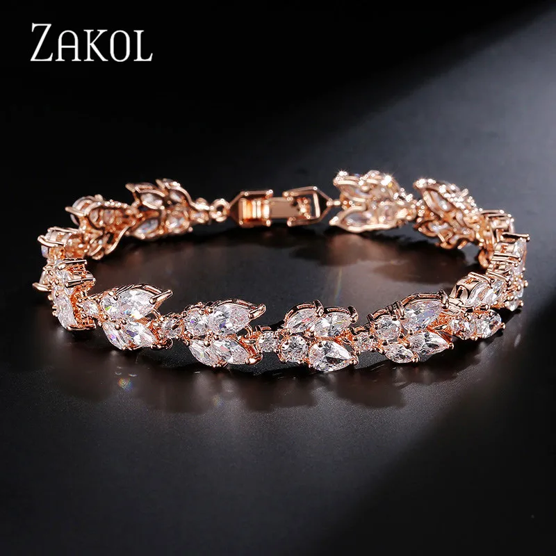 ZAKOL высокое качество прозрачный белый кубический цирконий узор в виде листьев