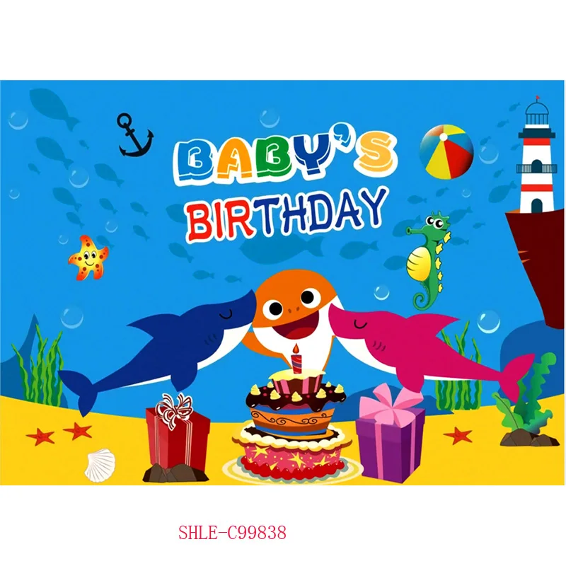 

ZHISUXI Cute Cartoon Shark Backdrop for Kids Birthday Theme Party Decoration Baby Photo Background 210521-66