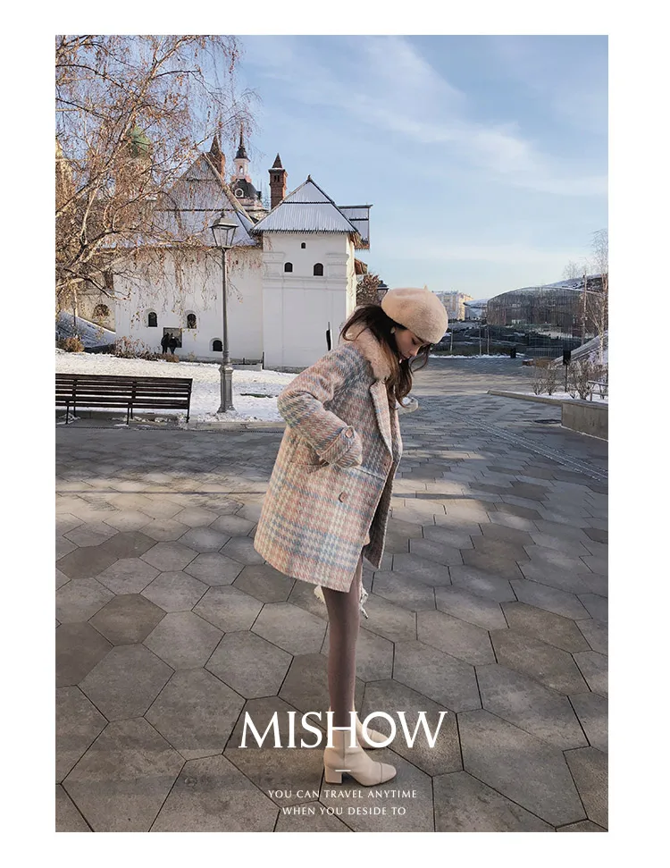 MISHOW женский верхняя одежда зимняя одежда мода теплые шерстяные смеси женский элегантный двубортный шерстяное пальто MX18D9679