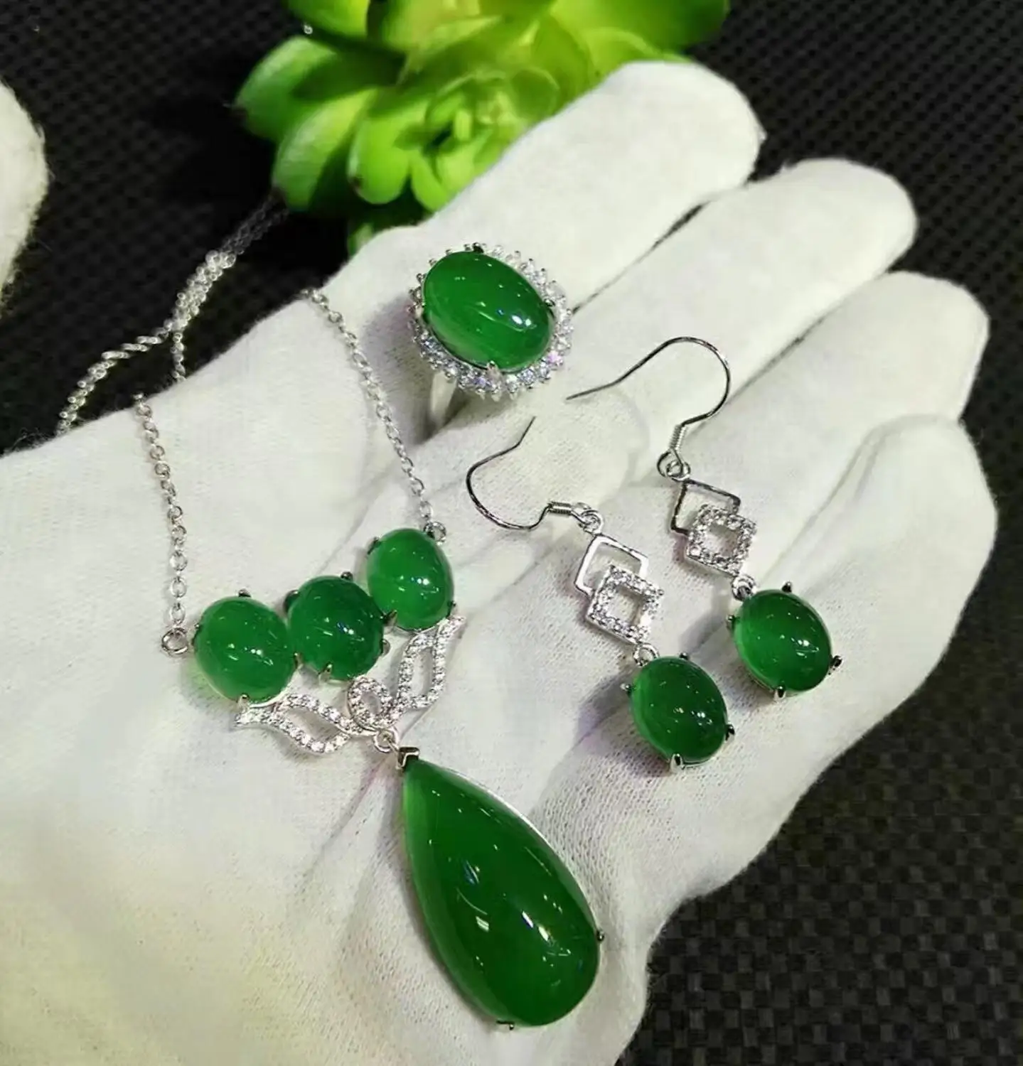 Натуральный нефрит myelin S925 ювелирные изделия из серебра зеленый ожерелье ушное