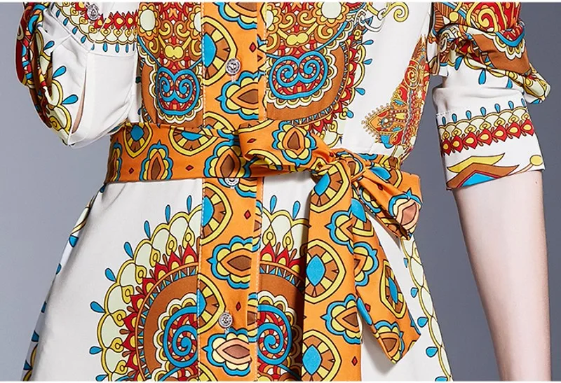 

Women Autumn Fashion Designer long Sleeve Single-Breasted Mini Dress Retro Flower Printed Slim Elegant Ladies Dresses