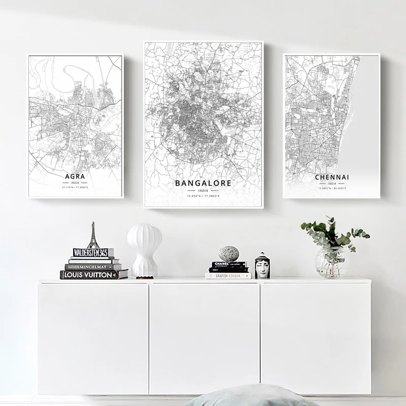 Agra Бангалор Ченнай Дели Хайдарабад Современная Карта города индии плакат на