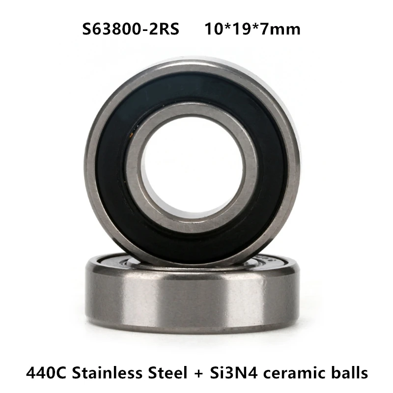 6pcs/10pcs ABEC-5 S63800-2RS 10x19x7mm Stainless Steel hybrid si3n4 ceramic bearing for bicycle bottom fishing reel  63800