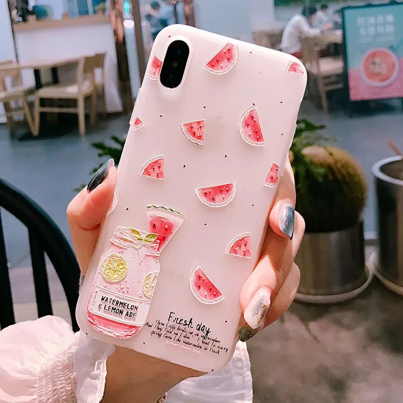Рельефный Чехол для мобильного телефона с фруктовым арбузом iPhone X XS 8 7 6 6S PluS