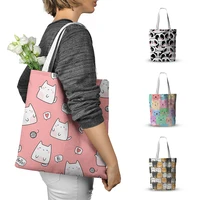 creative design layered pattern canvas bag cute pet animal girl tote bag pink shoulder bag travel bag home storage grocery bag