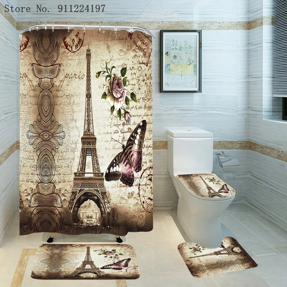 Занавеска для душа с 3D изображением Эйфелевой башни Полиэстеровая s образная