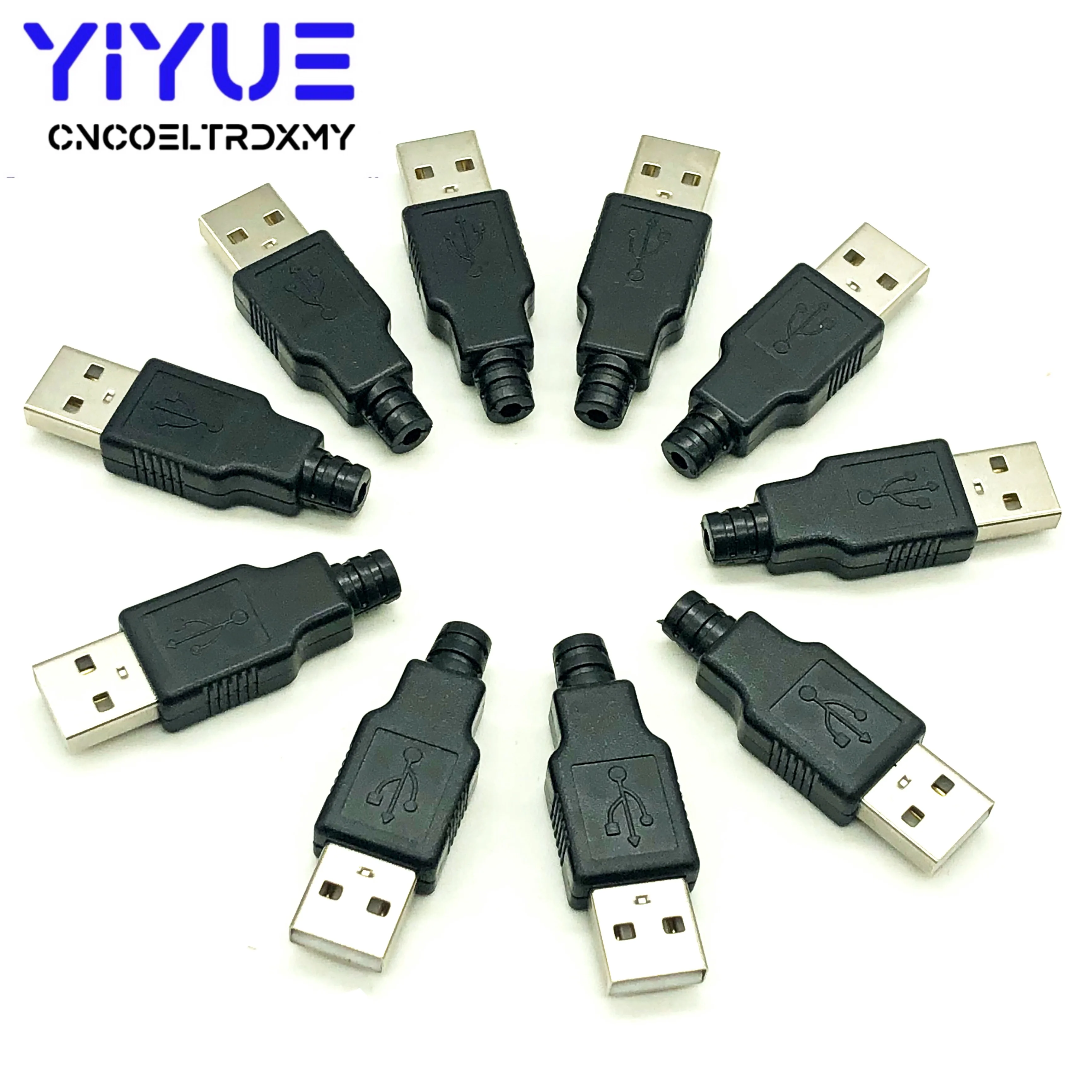 

10pcs Type A Male USB 4 Pin Plug Socket Connector With Black Plastic Cover