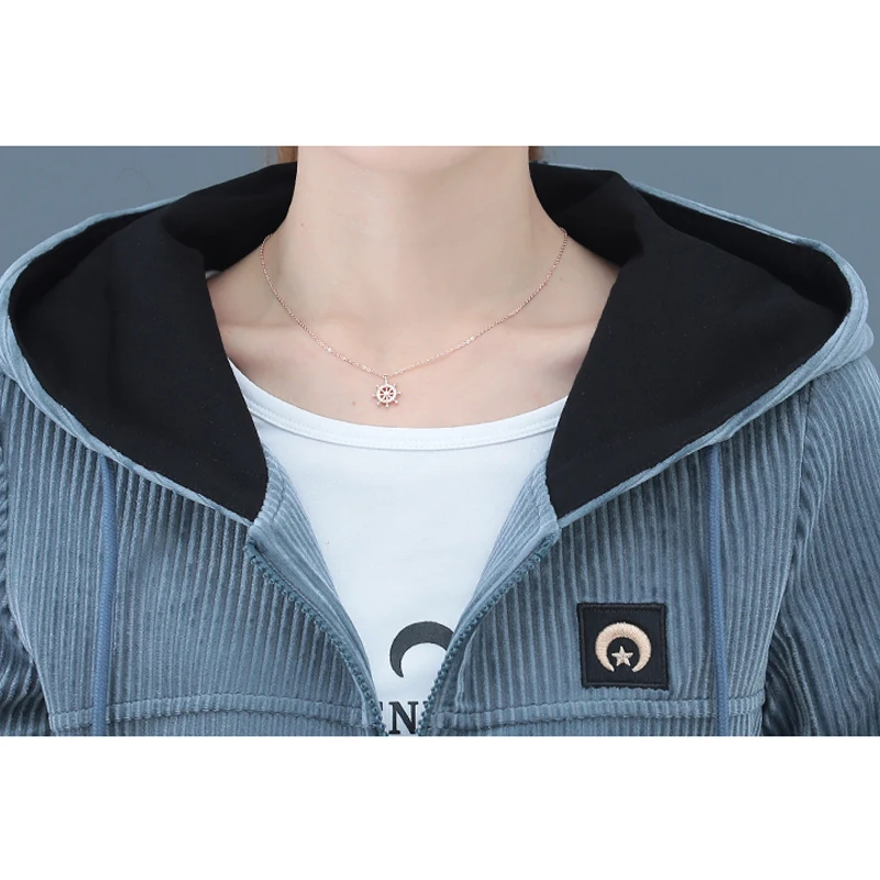 

Three Pieces Set Spring Autumn M-4XL Women Loose Corduroy Hoodie + Tshirt and Long Pant 3 Pieces Suits S11001X