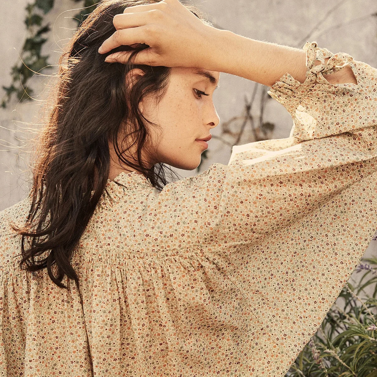 

Vintage Chic Ruffle Button Blouse Women Clothes Print Lantern Long Sleeves Top Shirts Elegant Sweet Loose Blouses Autumn 2021