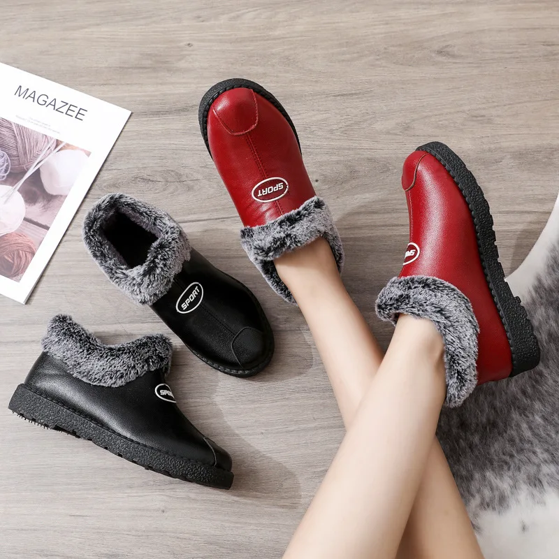 

Swyivy Mother Shoes Winter Fur Loafers Women Flats Snow Boots Black 2020 New Slip On Warm Fur Ankle Boots Waterproof Sneakers