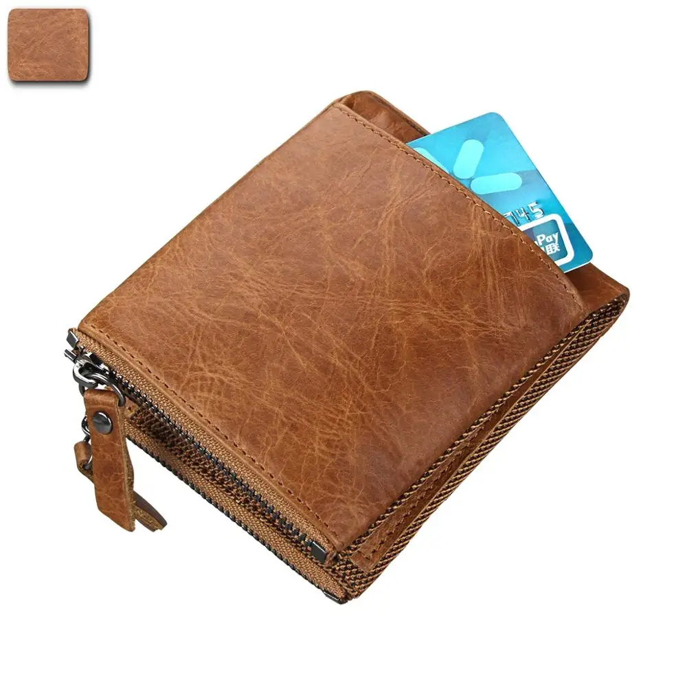 RFID Genuine Leather Men Wallet Small Zipper Pocket High Quality Purse Short Coin Brand Perse Money Bag Card Holder | Багаж и сумки