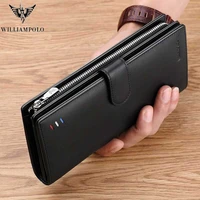 genuine leather long wallet for men black fashion phone credit card holder coin purses business clutch cowhide black