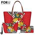 FORUDESIGNS Red Tonga и полинезийный принт, женские большие неопреновые сумочки и длинный кошелек из искусственной кожи, Женская Повседневная сумка через плечо