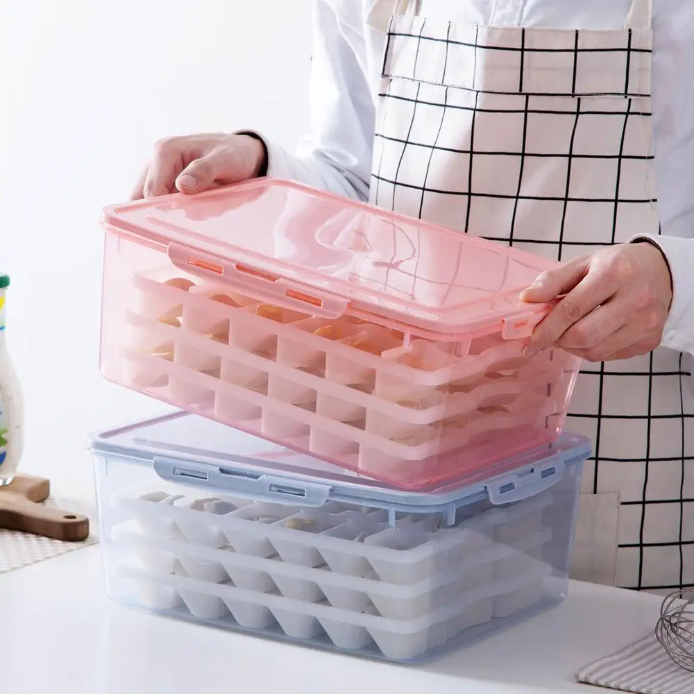 

3 Layers Plastic Refrigerator Storage Box Food Dumplings Airtight Container Grains Beans Box Kitchen Organizer