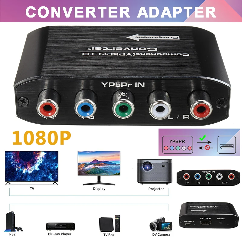 1 шт. RGB RCA VGA в HDMI-совместимый AV преобразователь для монитора DVD TV прочный аудио
