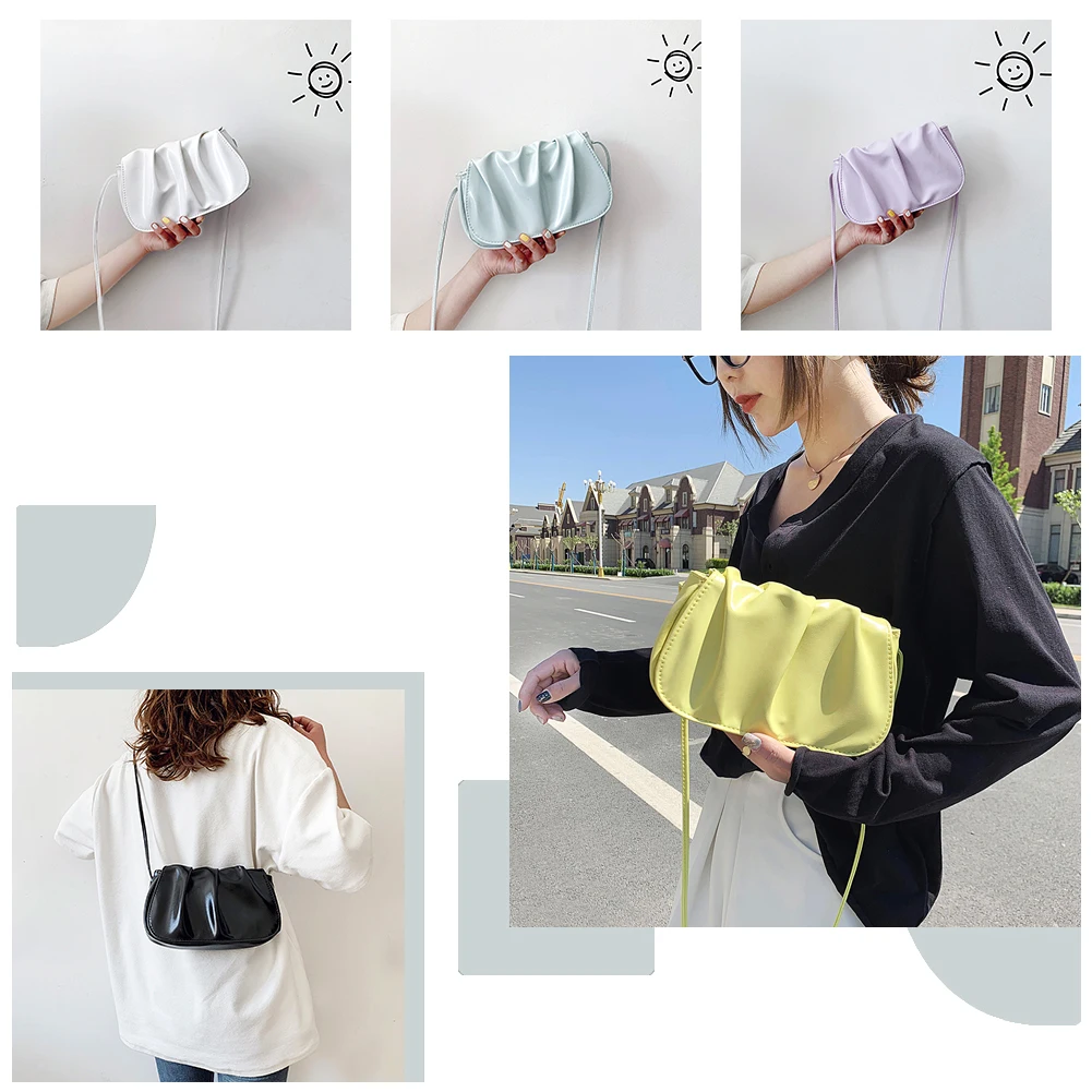 Женская сумка через плечо из искусственной кожи однотонный плиссированный