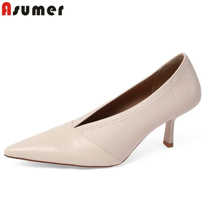 

Женские туфли-лодочки из натуральной кожи, с острым носком