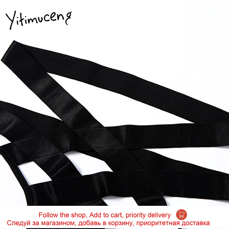 

Ytinuceng Hollow Out Women Clothes Black High Waist Sleeveless Crop Tops Solid Wrap Chest Set 2021 Summer Fashion New Sexy Club