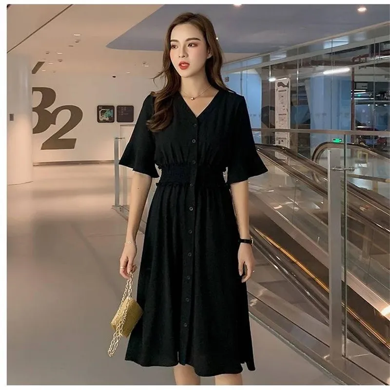 

Summer Women Dress L-5XL Short Sleeve Casual V-neck Plus Size Loose Dress Fashion Casual A line Lady Plus size Party Dresses