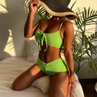 Сексуальный однотонный комплект бикини GNIM с высокой талией 2021 летний бандажный женский купальник из 2 предметов купальник с открытой спиной женский купальник бикини Новинка