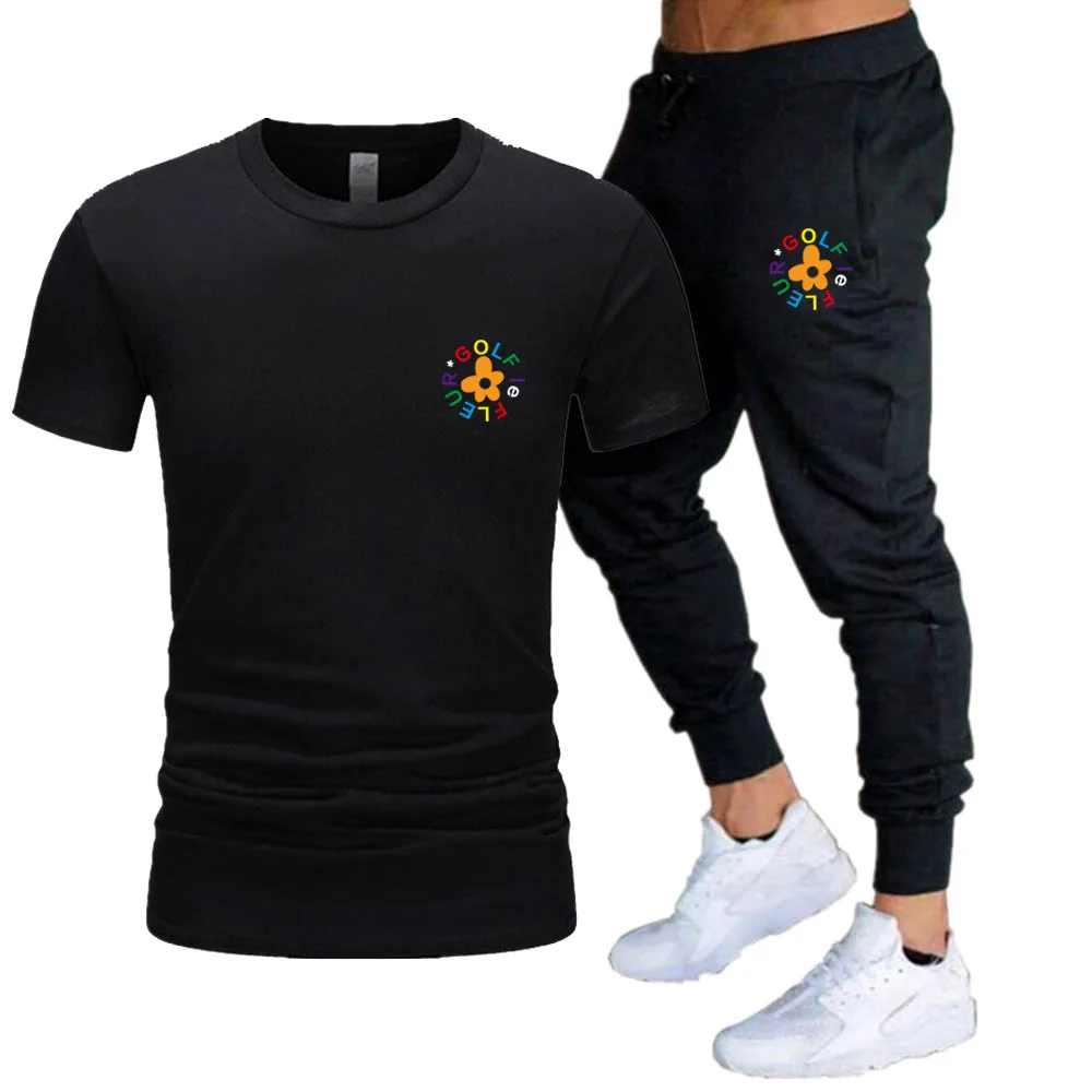 

2021 New Style Suit Flower Printing Hip-Hop Fashion Summer Men Graphic T-Shirt Cool Sweatpants Joggers Pants Tops Streetwear