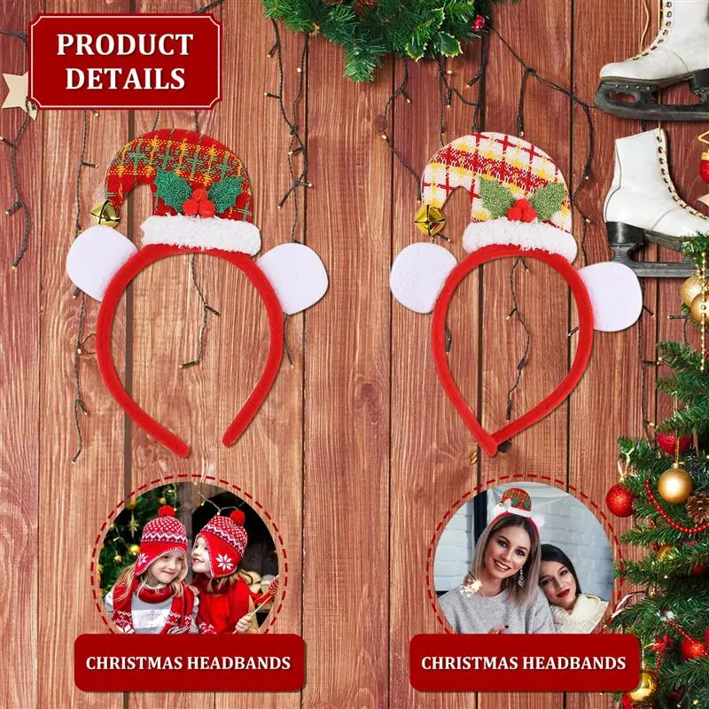 

4cps Christmas Themed Headbands Lovely Xmas Hairband Hair Hoops Hat Headbands for Cosplay Parties