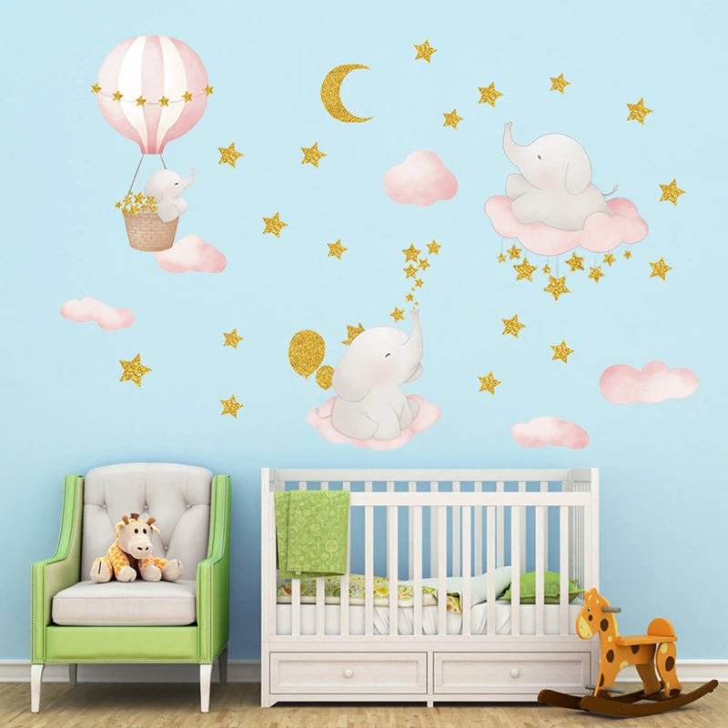 

Cute Children's Room Wall Stickers Colorful Decorative Elephant Wall Stickers Cartoon Convenient Removable Wall Stickers