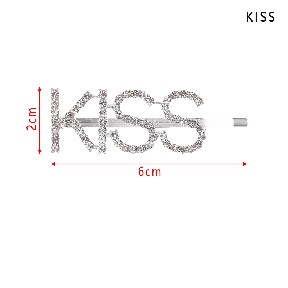 KISS 1 шт Горячая Мода слово горный хрусталь кристалл письмо Шпилька зажим для волос булавка орнамент заколки-пряжки аксессуары для волос - Цвет: KISS