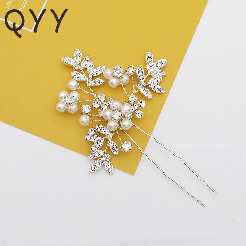 Стразы жемчужные заколки для волос женщин серебряного цвета свадебные
