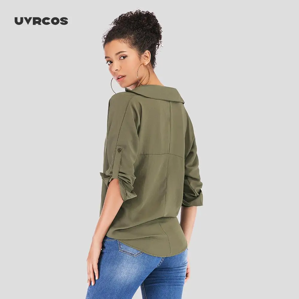 

UVRCOS Pure Color Blouse Is Thin Loose Loose Casual Thin Long-Sleeved Shirt Women Spring and Summer Crop Long Sleeve