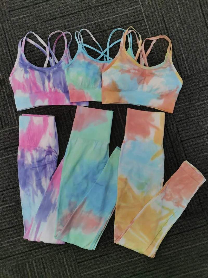 

Tie Dye Yoga Set Women Gym Clothes Summer Fitness Outfits Sportwear High Waist Legging Sports Bra Tracksuit Seamless Active Wear