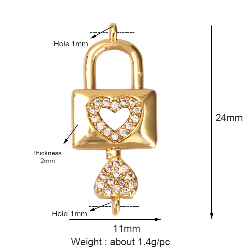 

Clear CZ Lock Key Charm Pendant,Real Gold Plated Cubic Zirconia CZ Paved,Jewelry Earring Accessories Supplies