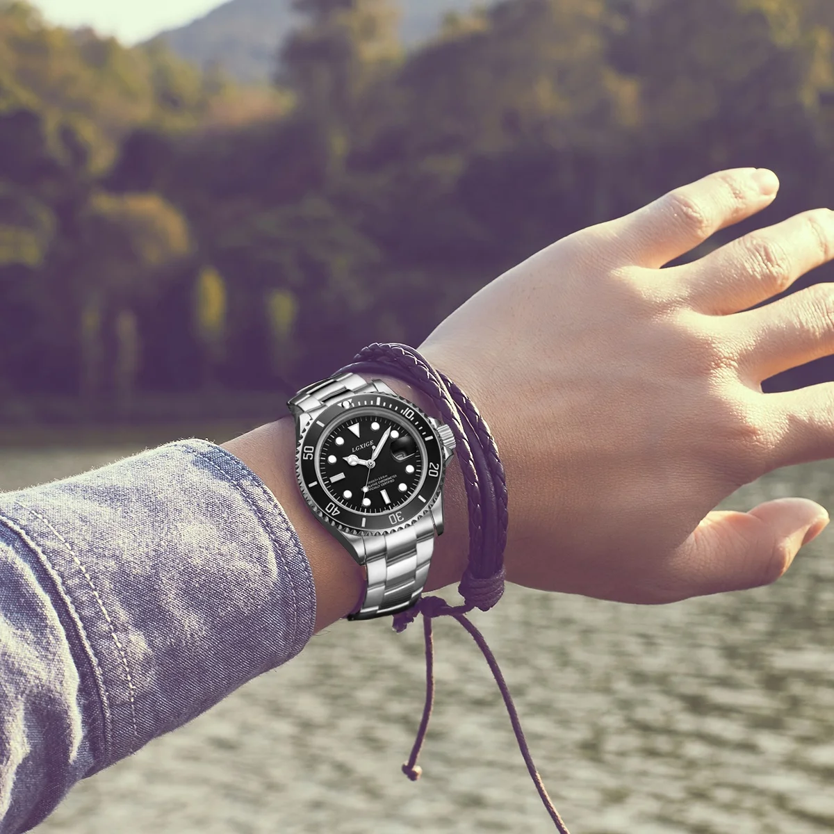 AAA LGXIGE часы для мужчин лучший бренд класса люкс Rolexable водонепроницаемые часы для мужчин спортивные мужские часы Полный алмаз GMT наручные кварцевые часы