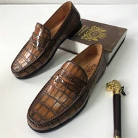 authentic real true crocodile skin hand painted mens orange moccasins shoes genuine exotic alligator leather male slip on flats