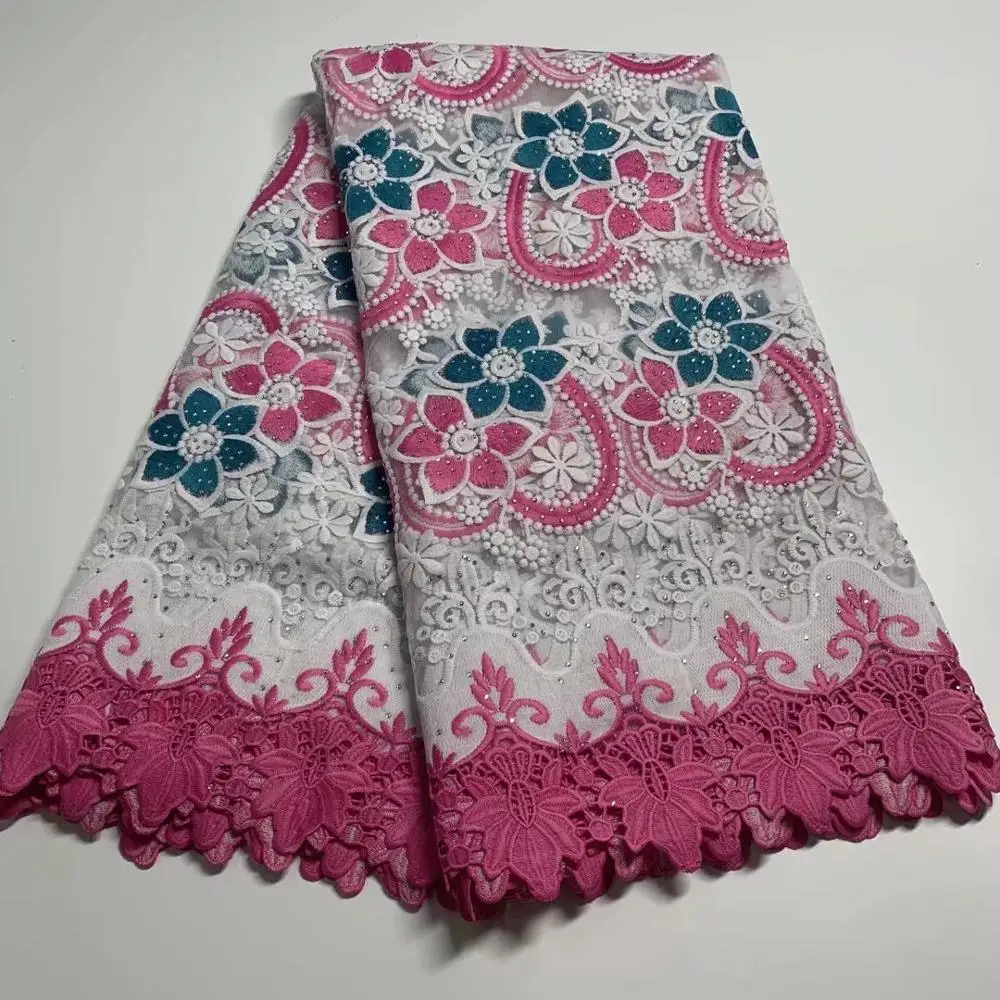 

African Lace Fabric High Quality French Cord Lace Fabric Embroidered Nigerian Tulle Lace Fabric With Stones For Wedding dress