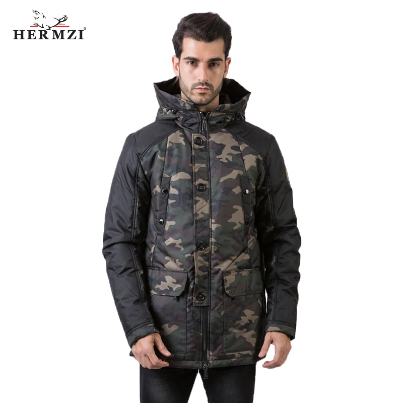 HERMZI 2020 Мужская Зимняя Куртка Парка Зима Зимние Синтепон Куртки Мужские Камуфляж