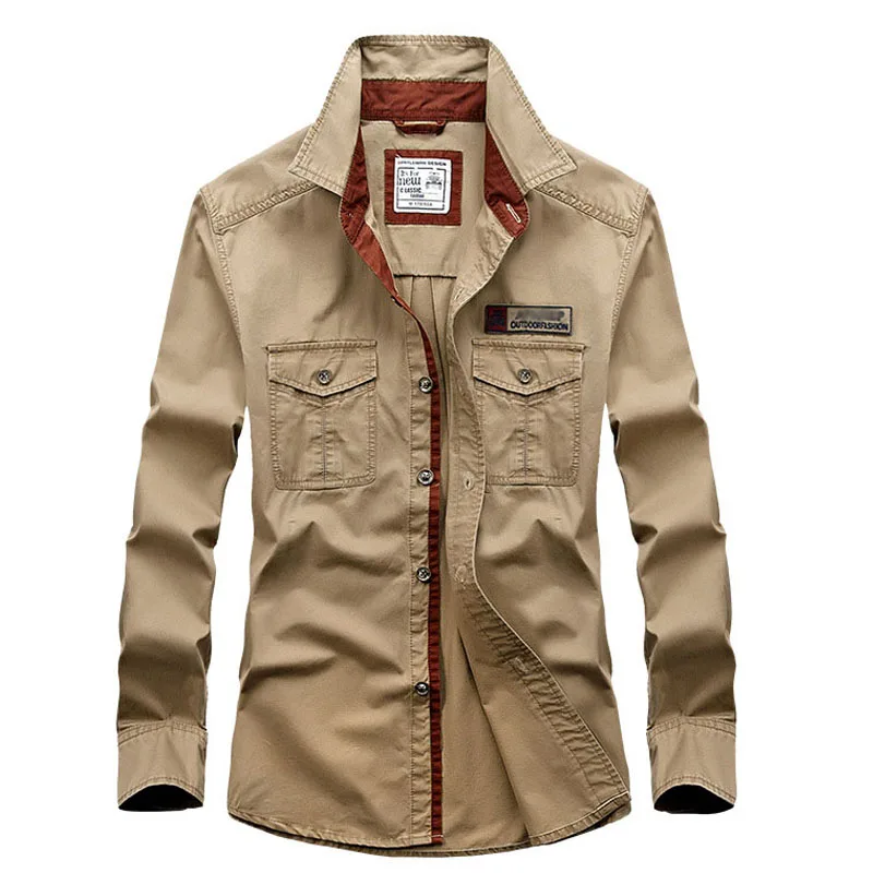 Рубашка мужская с длинным рукавом в стиле милитари размеры до 5XL|Повседневные