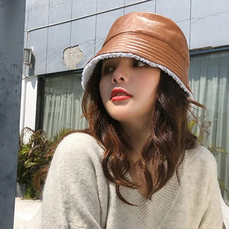 Панама из искусственной кожи для мужчин и женщин Осень зима 2019|Женские кепки