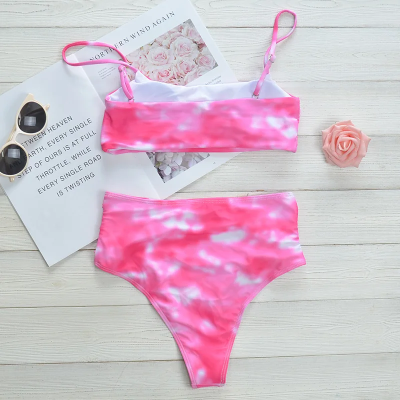 

Riseado Tie-dye Bikini Set High Waist Swimwear Women Swimsuits Ruched Beach Wear String Strap Bikinis Push Up biquini 2021