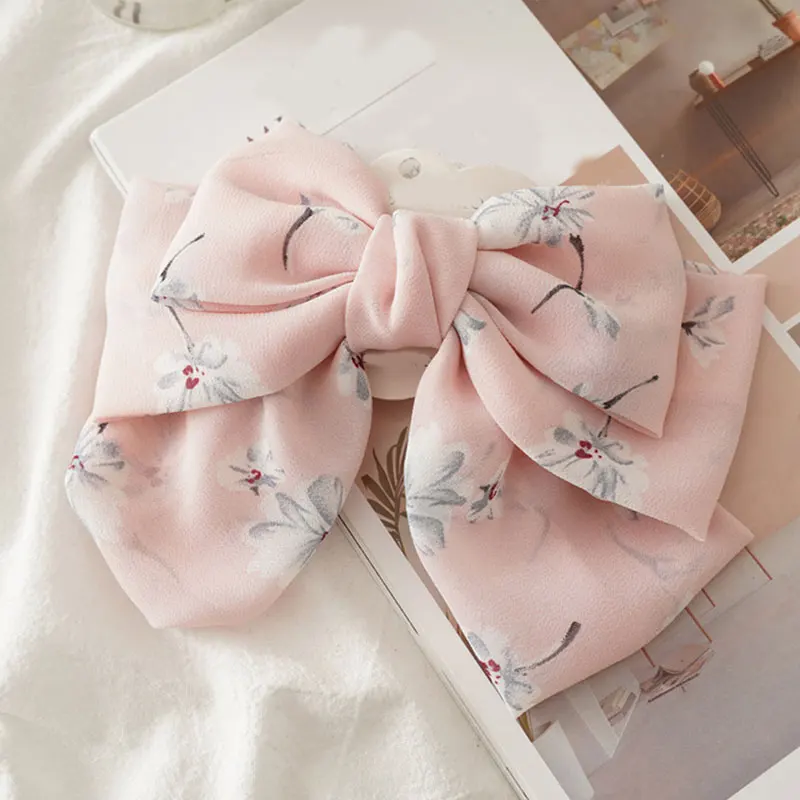 Женская трехслойная Заколка-Пряжка из ткани с цветочным принтом и бантом |