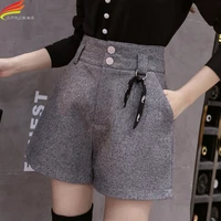 woolen shorts women 2021 autumn winter new korean fashion style high waist double buttons warm casual shorts feminino hot sale