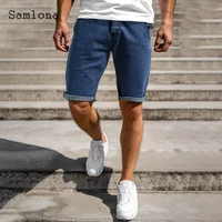 samlona summer new western fashion shorts jeans men straight casual trend all match classic simple denim shorts mens no belt