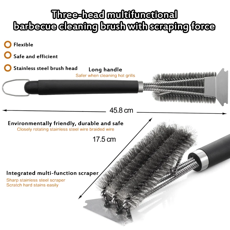 

Stainless Steel Barbecue Brush With Scraper Kitchen Barbecue Rack Cleaning Tool Non-stick Cleaning Brush Barbecue Accessories