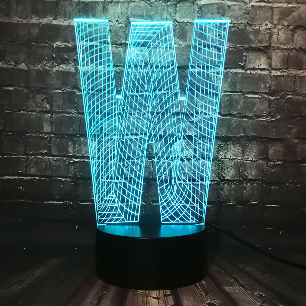 Модный 3D лампы освещения алфавитные буквы W многоцветный Ночная лампа LED RGB лампа USB сенсорный украшение для дома, ресторана, подарок для детей